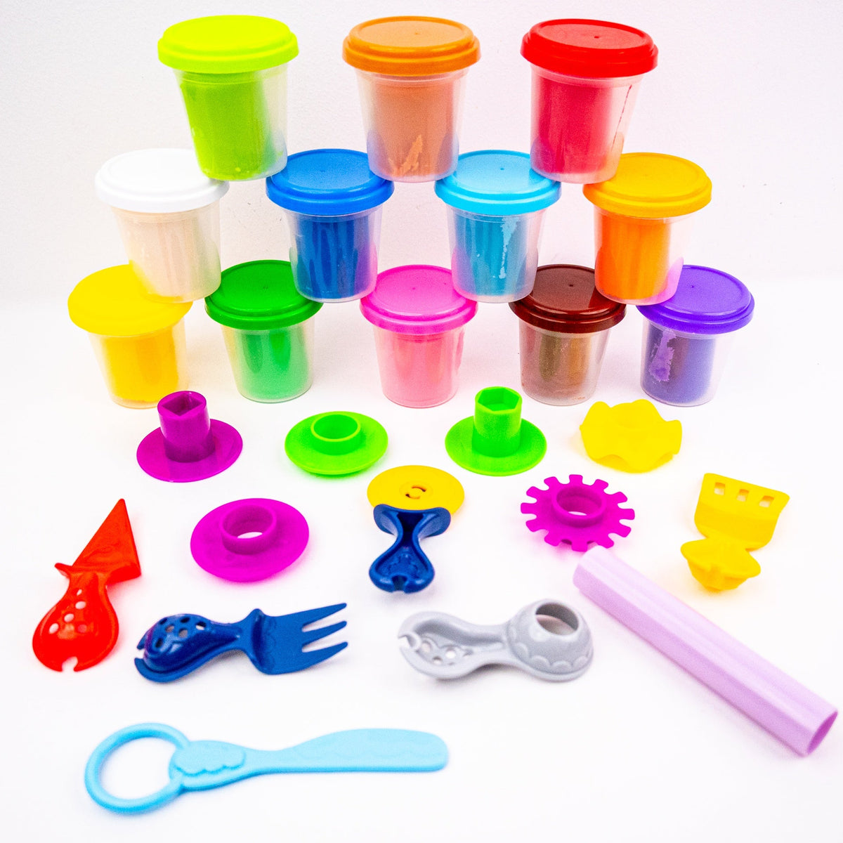 12 pieces of modeling clay with tools