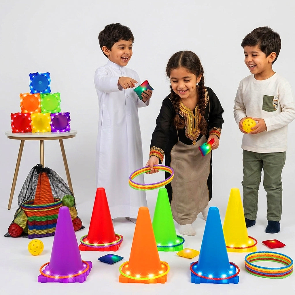 Throwing game and light-up rings